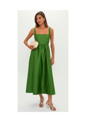 Tuckernuck Green Dupioni Esme Dress Midi Sleeveless | size L | Wedding Guest